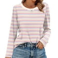 thumbnail image 4 of Womens Plus Size Tops, Long Sleeve Shirts for Women Fashion Loose Fit Striped Printed Crewneck T-Shirts Fall Clothes, 4 of 5