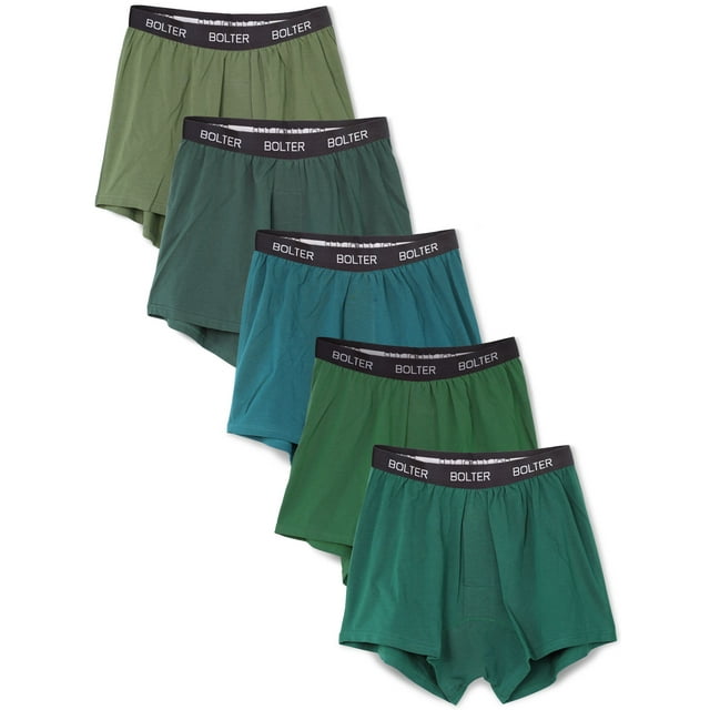 Bolter Men's 5-Pack Cotton Stretch Boxers Shorts (XXX-Large, Greens)
