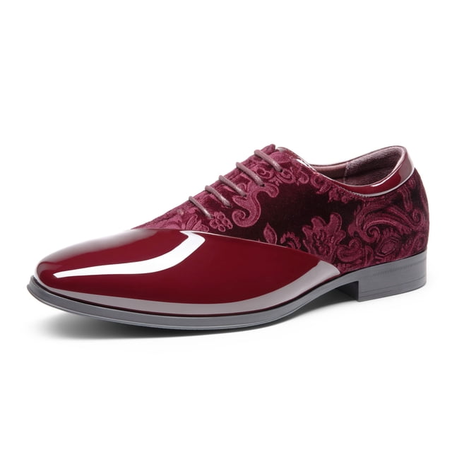 Zapatos de Vestir para Hombre Bruno Marc, Oxford de Terciopelo con Cordones, Rojo Oscuro
