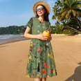 thumbnail image 4 of Gukieu Botanical Garden With Cats Print Women's Short Sleeve Dress, Elastic Waistband A-line with Pockets Summer Dress, Suitable for Daily Leisure, Work, Vacation, 4 of 6