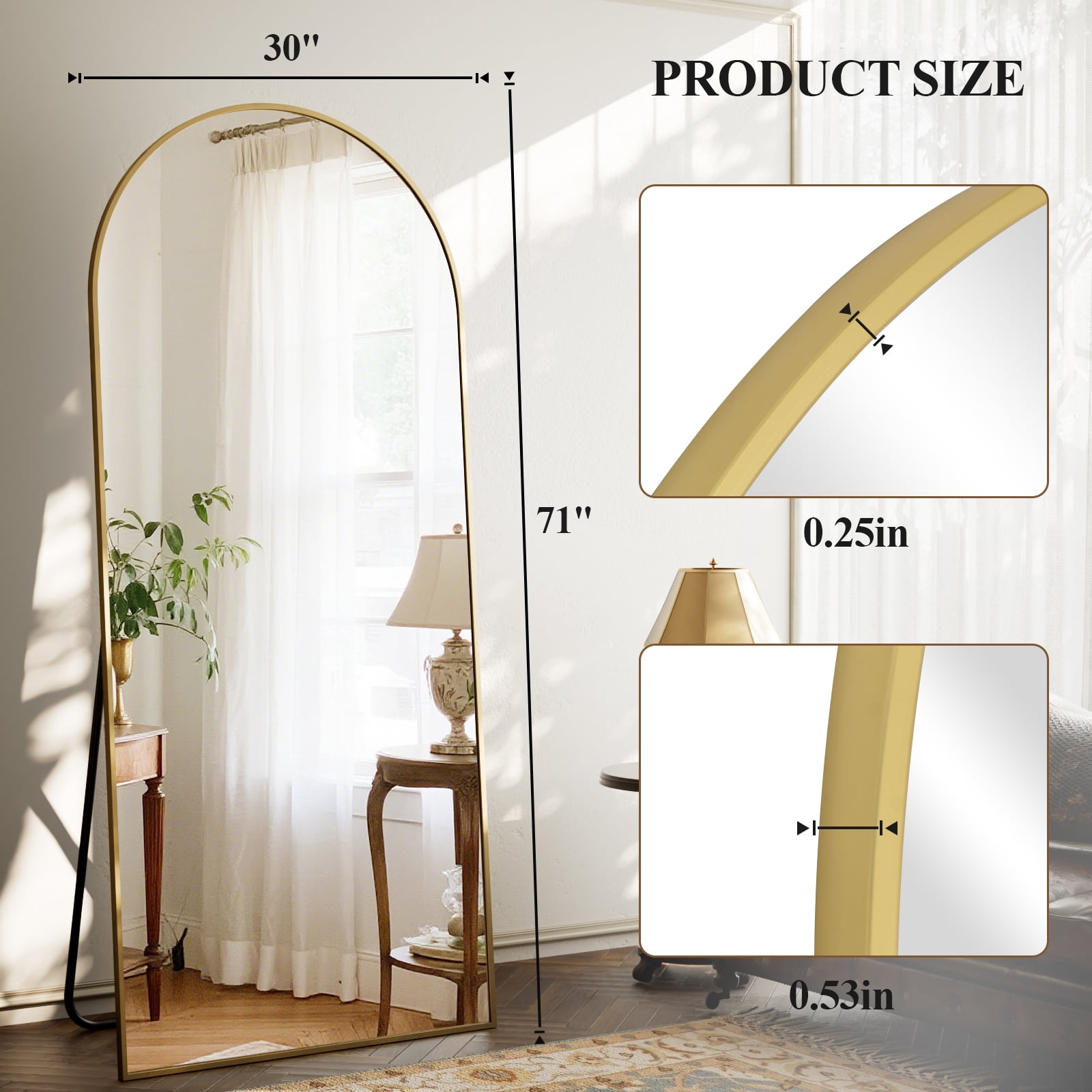 AUROMIR 71"x30" Arched Full Length Mirror Floor Mirror, Gold