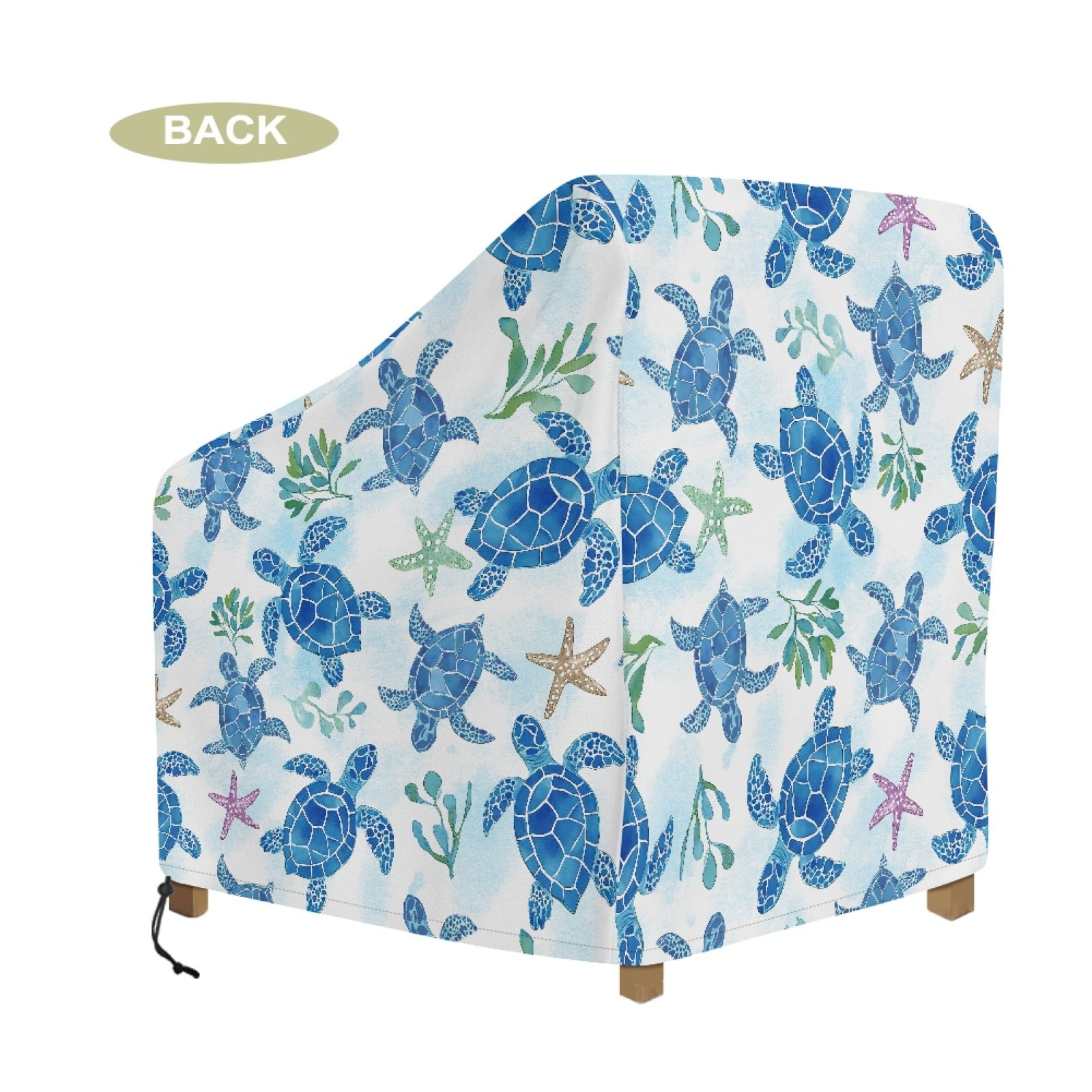 Renewold Outdoor Patio Chair Covers Dust Proof Water Resistant Swivel Lounge Chair Covers for 4-6 Stackable Dining Chairs Fits up to 29"W x 33"D x 36"H, Sea Turtle Starfish Blue