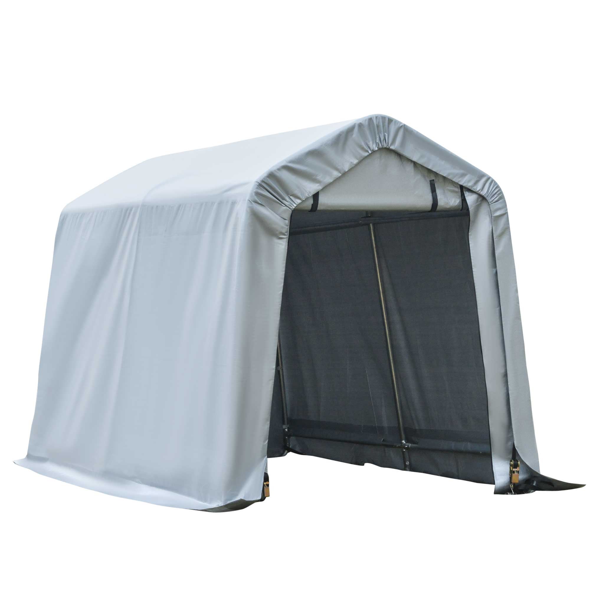 Outsunny 6'x8' Outdoor Storage Shelter with Rollup & Zipper Door, Heavy Duty Carport Shed for Motorcycle Garden Storage, Grey