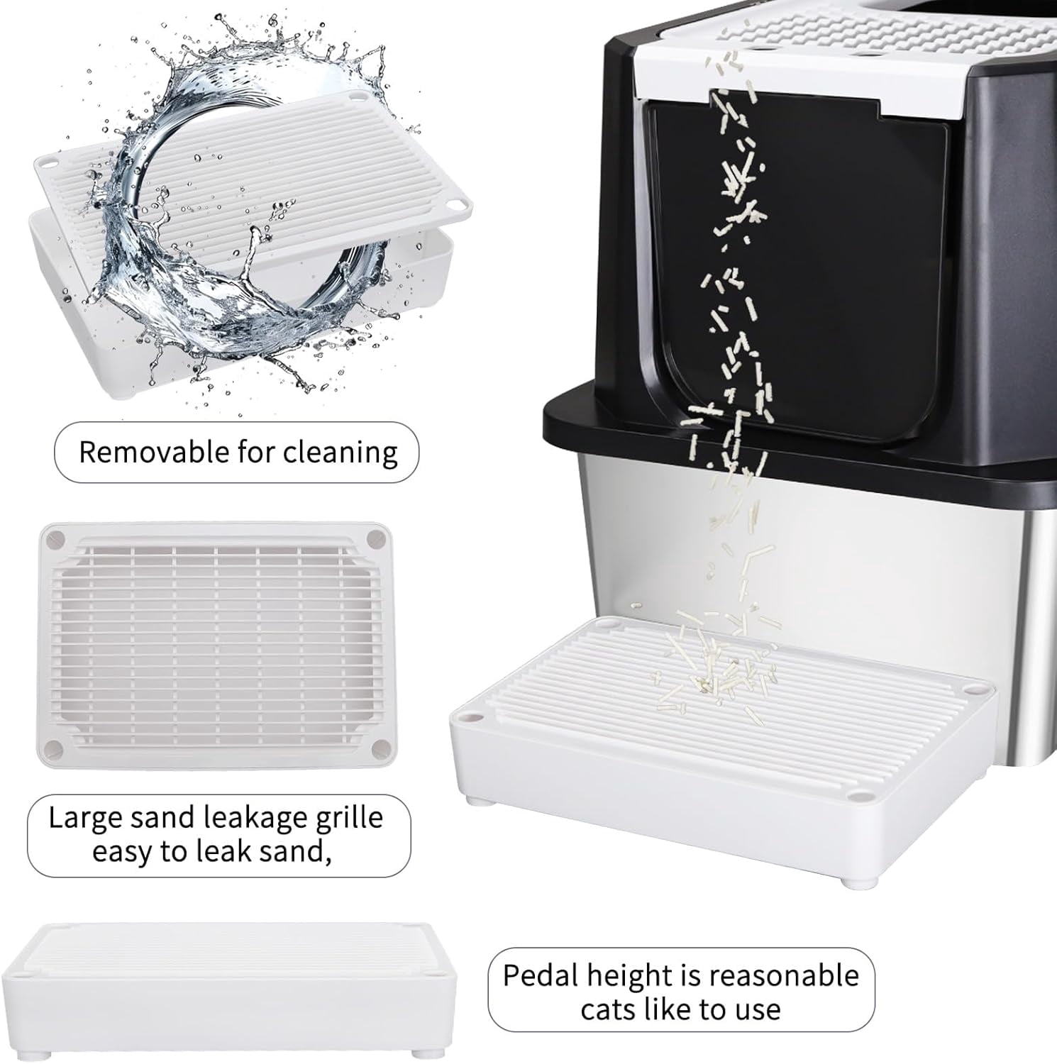 Stainless Steel Cat Litter Box, Odorless Enclosed Litter Box with Top Holes, Large Litter Pan for Small to Large Sized Cats (Deep Black, 23.8" L*15.9" W*18" H)