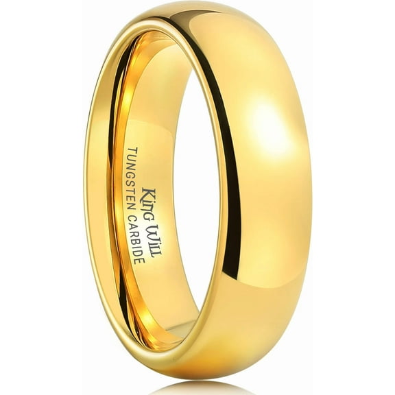 King Will GLORY 6mm Gold Plated High Polished Comfort Fit Domed Tungsten Ring Wedding Band Comfort Fit Size 10