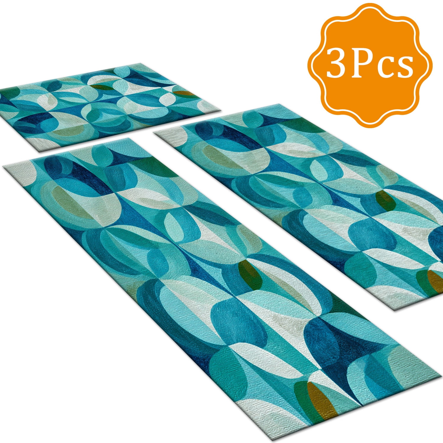 3 Piece Kitchen Rug Set, Non-Slip And Washable, Abstract Pattern Kitchen Hallway Rug, Soft And Comfortable, Suitable For Sinks, Floors, Entrances, Hallways and Bathrooms