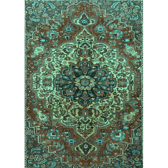 Ahgly Company Indoor Rectangle Medallion Turquoise Blue Traditional Area Rugs, 2' x 3'