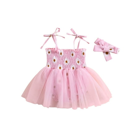 

Bagilaanoe Newborn Baby Girl Rompers Dress Daisy Print Sleeveless Bodysuit + Headband 3M 6M 12M 18M 24M Infant A-line Tulle Dresses