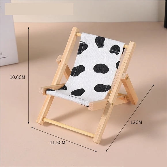 Mini Wooden Beach Chair Phone Stand Office Desktop Tablet Holder Photography Prop Comfortable Lounger Armrests Design