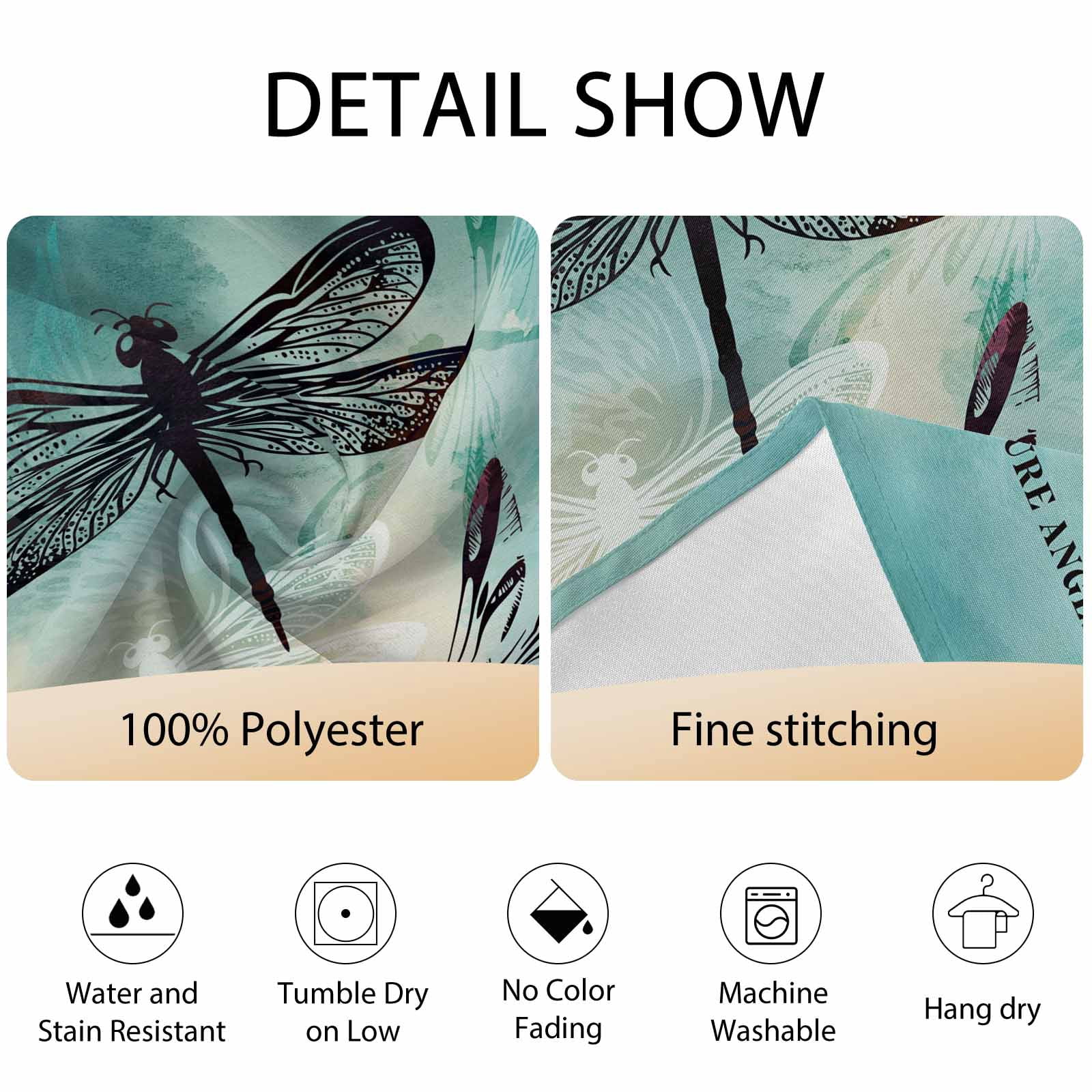 Round Tablecloth Vintage Dragonfly Waterproof Oil Proof Polyester Table Cloth Cover Decor for Home Dining Outdoor,Patio,Parties, 60" Dia. Teal Blue