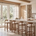 thumbnail image 2 of Guyou Bar Stools Set of 2, Mid Century Modern 30" Armless Island Bar Stools with Curved Back and Wooden Frame, Round Kitchen Stools with Footrest for Restaurant Bar Kitchen Island, Beige, 2 of 14