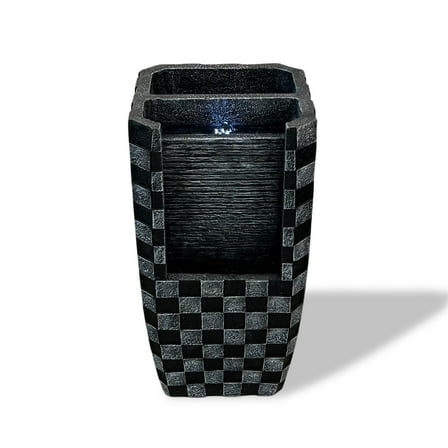 23.8" H Black Fountain with LED Light and Planter Area