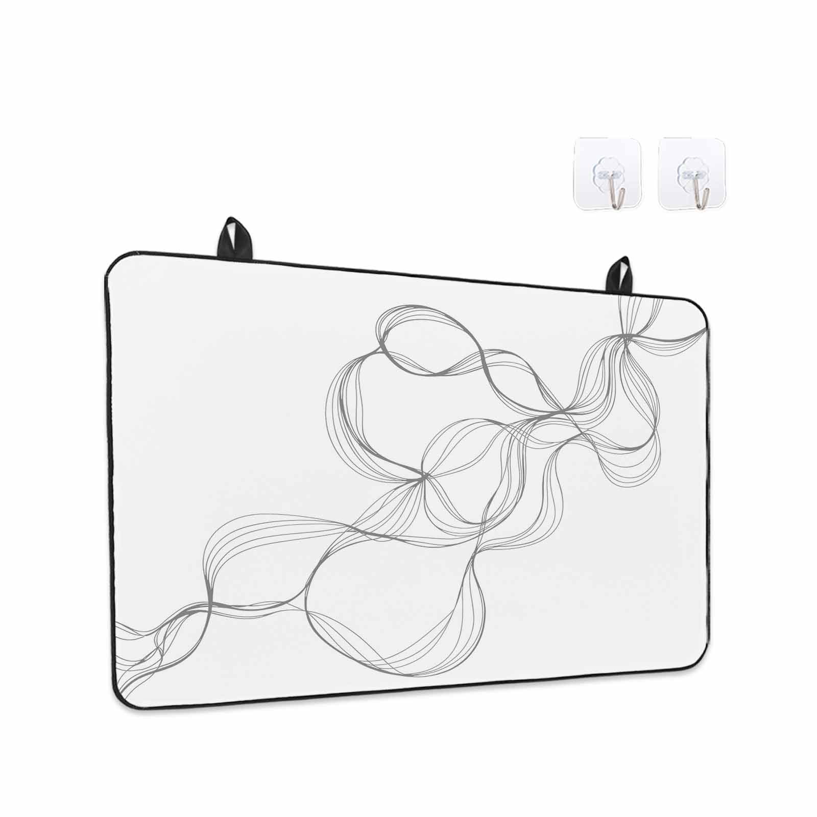 Modern White Stove Top Cover for Electric Stove, Heat-proof & Non Slip Glass Top Stove Cover Protector, Minimalist Abstract Ribbon A Sketch Rt Kitchen Flat Cooktop Rubber Mat 24x21 Inches