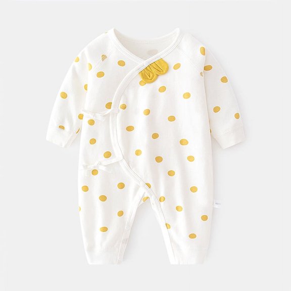 Yidarton Baby Jumpsuit Newborn Baby Wave Dot Cotton Boneless Clothes Newborn Ears Boys And Girls Climbing Clothes Yellow