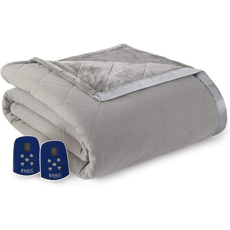 Micro Flannel Shavel High Quality Heating Technology Ultra Velvet Solid Patterned Reversible Electric Blanket Full - Smoke