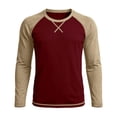 thumbnail image 3 of Raglan Shirts for Men Color Block Pullover Casual Long Sleeve Tops Crewneck Fall Spring Winter Basic Tees (S, Wine), 3 of 7
