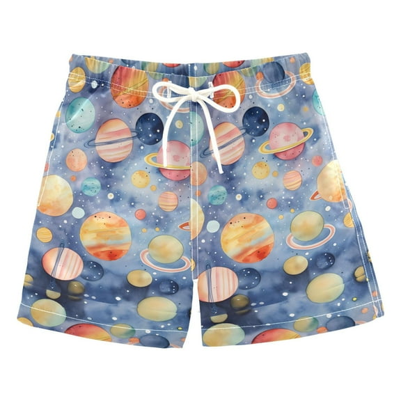 joogoo Boys Swim Trunks Space Cartoon Beach Board Shorts Drawstring Swimsuit L