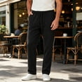 thumbnail image 2 of Mens Big & Tall Casual Golf Pants Drawstring Elastic Waist Baggy Sweatpants Flat Front Slacks Lightweight Loose Fit Summer Beach Trousers Size M-5XL Black, 2 of 5