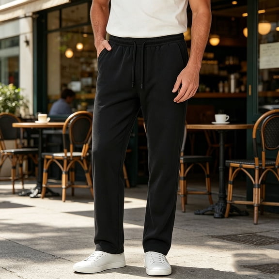 Tsivenald Mens Loose Straight Leg Athletic Pants Elastic Waist Simple Drawstring Soft Mid Weight Fabric Versatile Daily Lounge Bottoms
