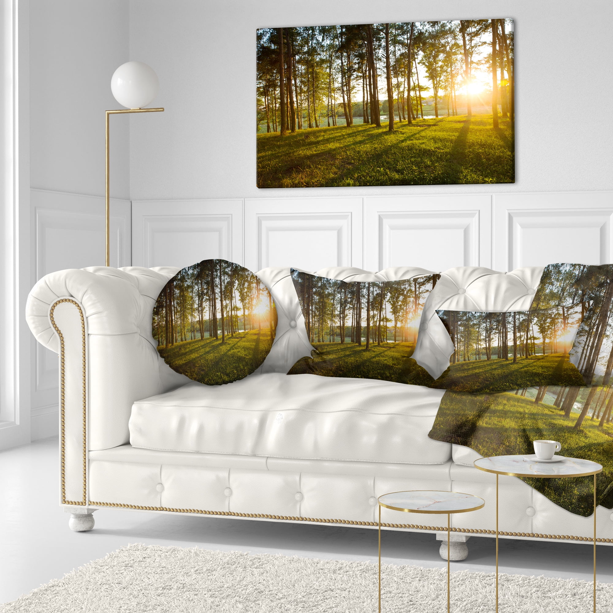 Designart Bright Sunlight in Dense Forest - Landscape Printed Throw Pillow - 12x20