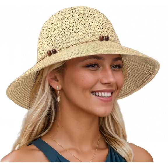 Kukuzhu Womens Wide Brim Sun Hat, Summer Straw Sun Hats for Women,Foldable Hat, Packable Travel Sun Protection Bucket Hat