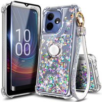 NGB SUPREMACY For Boost Celero5G 2024 Phone Case Screen Protector Ring Holder Wrist Strap Lanyard Women’s Cute Glitter Liquid Celero 5G 2024 Phone Cover