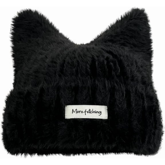 Women Winter Y2K Cute Cat Ears Hats Slouchy Plush Knitted Beanie Snow Ski Hat Fuzzy Warm Crochet Skull Cap