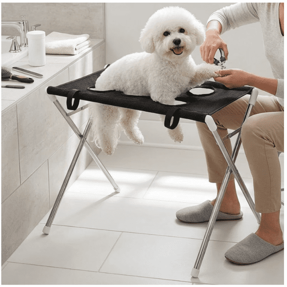 Pet Bathing Care Suspension Hammock Table, Detachable Stainless Steel Frame with Breathable Mesh Sling, Portable Grooming Station for Small‑Medium Dogs and Cats (Black)