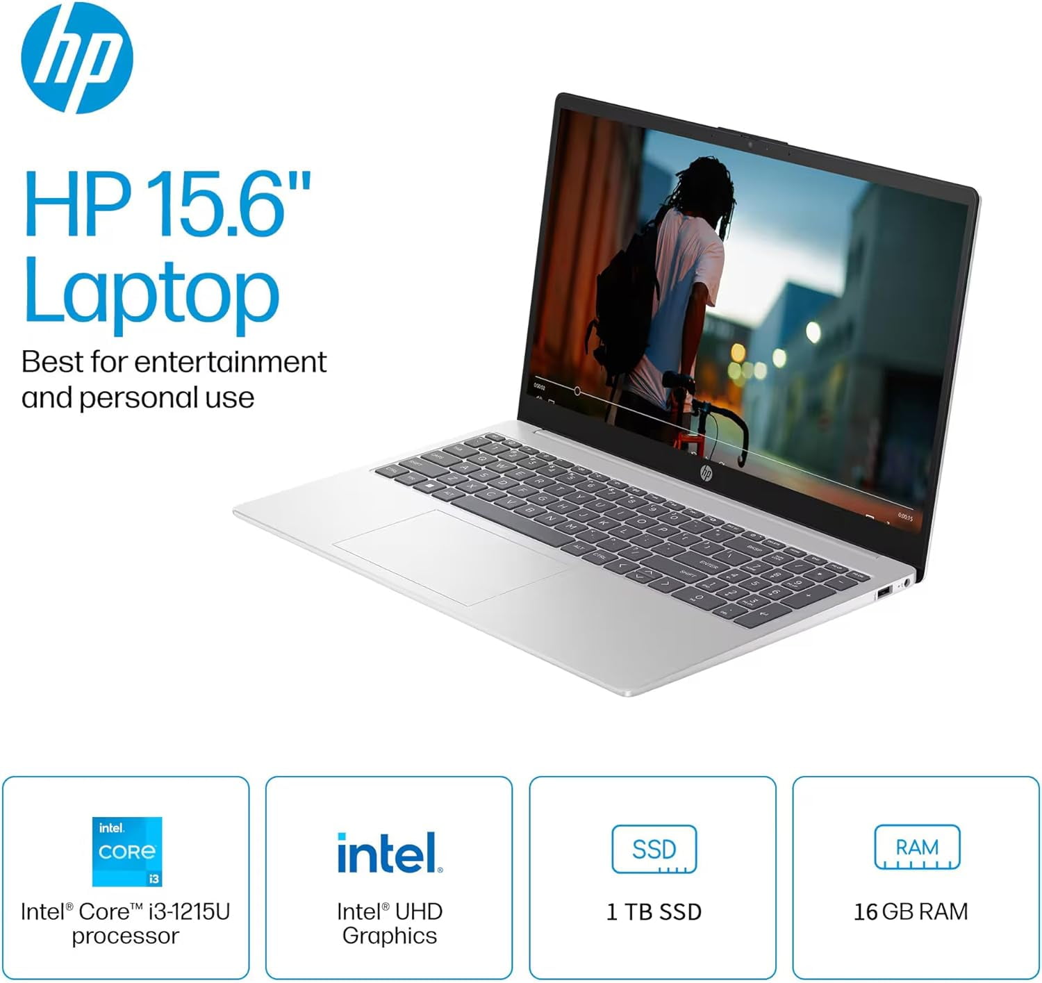 HP 15.6 Touchscreen Laptop for Business, Core i3-1215U, 16 GB RAM, 1 TB SSD, Suitable for College Students, Micro-Edge, Anti-Glare, MS Office Pro 2024 Lifetime License, Windows 11 Pro