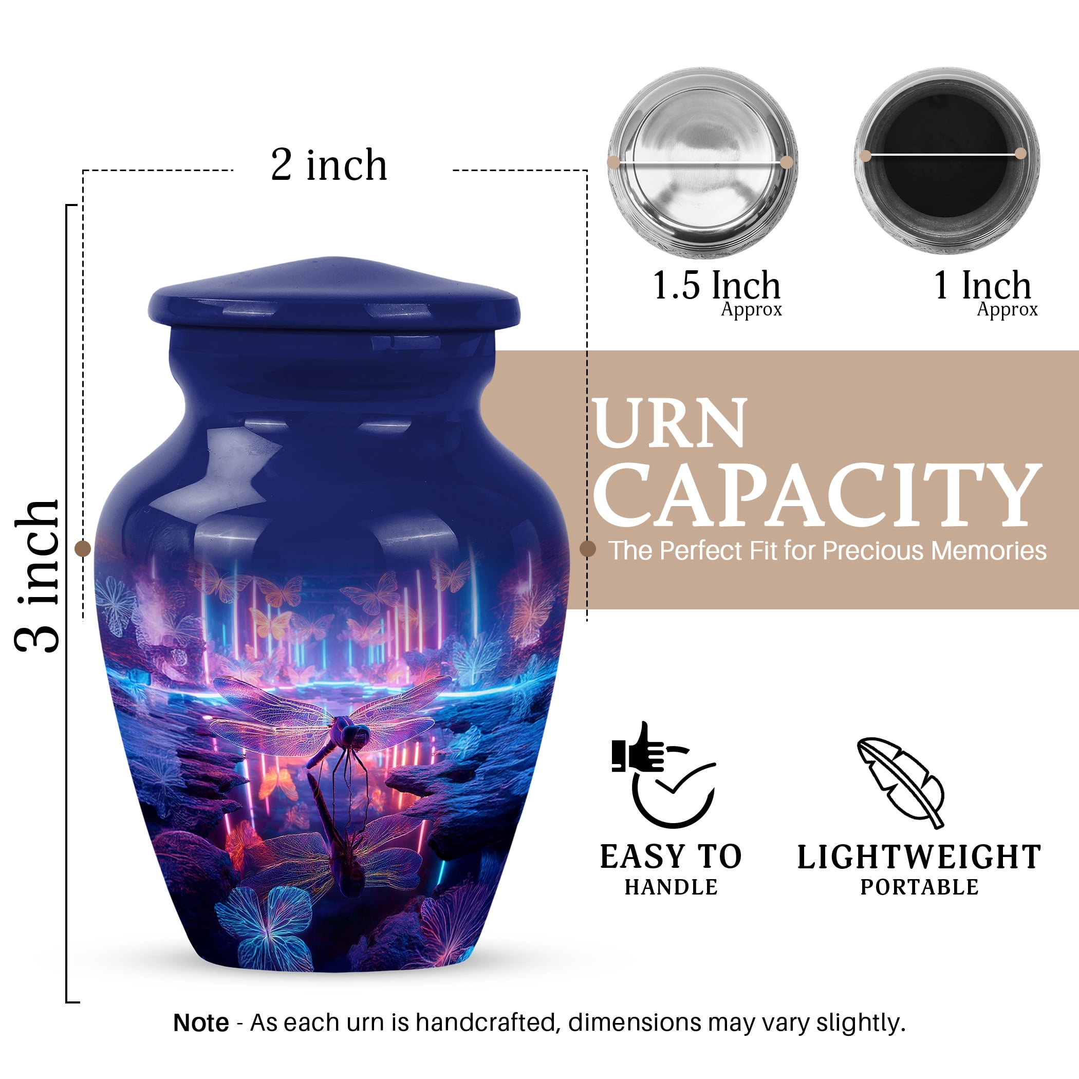 JAGSHASHI Dragonfly Mini Keepsake Sharing Urn – Small Cremation Urns For Human Ashes Adult Man or Pet Ashes – Funeral Token Urn with Velvet Box – Memorial Tribute for Families (Purple 3 Inch)