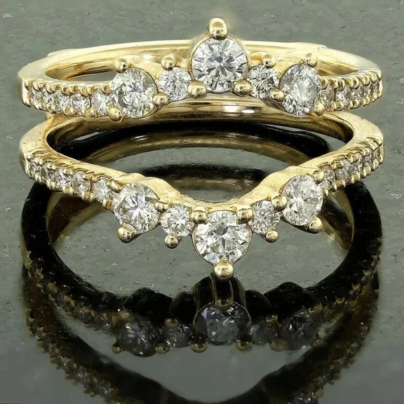 Band Wedding Guard Wrap Enhancer Moissanite Round Cut 2.30 Ct 14K Yellow Gold Plated