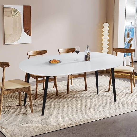 Extendable Round Dining Table for 4 6, Solid Wood for Dining Room Kitchen Office, 43"- 74" Modern Oval Kitchen Table, Removable Leaves Space Saving Expandable Dinner Table White