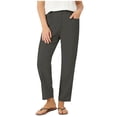 thumbnail image 3 of OVAFBAU Women's Straight Leg Pants Ruched Elastic Waist Linen Pocket Casual Long Pants, 3 of 7