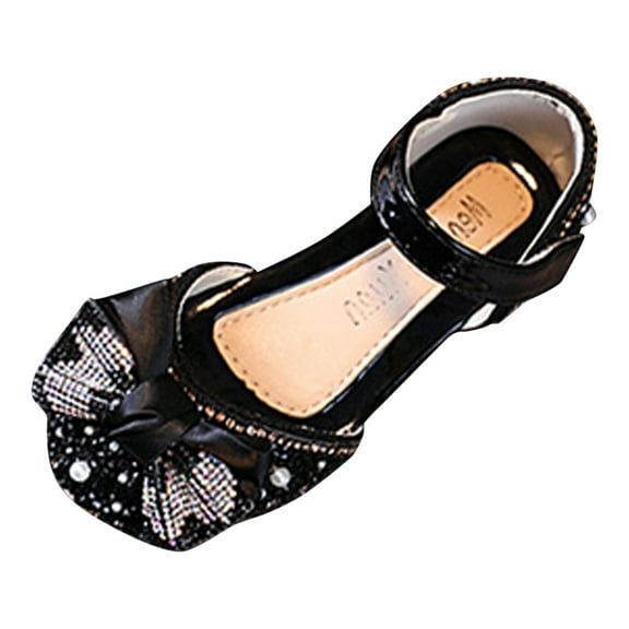 GJSYRH Girls Dress Shoes Mary Jane Princess Shoes Girls' Flats Glitter Low Heels Flower Wedding Party Footwear for Toddler Little/Big Kid Black 5-5.5 Years