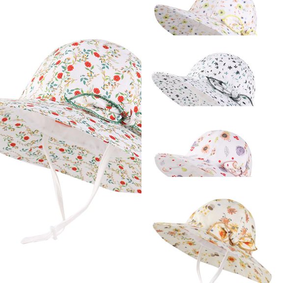 oqasdz Toddler Baby Girl Floral Print Sun Hat with UPF 50  Adjustable Straps Beach Hat with Wide Brim Bucket Casual Summer