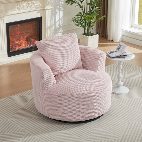Pink Compressible 360° Swivel Accent Chair,- Modern Comfort Seating for Living Room,Office,Apartment