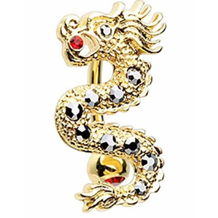 Body Accentz Belly Button Ring Reverse Dragon Belly Button Ring Navel Ring 14 gauge 3/8'' bar