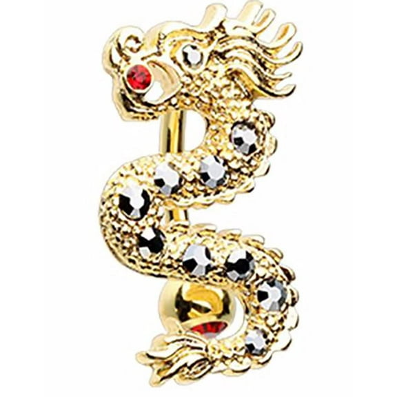 Body Accentz Belly Button Ring Reverse Dragon Belly Button Ring Navel Ring 14 gauge 3/8'' bar