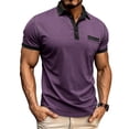thumbnail image 2 of Qwertyu Men's Casual Polo Shirts Classic Long Sleeve Basic Button T-Shirt Lightweight Cotton Golf Tops with Pocket Purple 2XL, 2 of 7