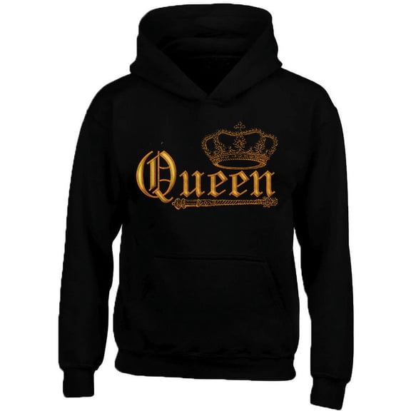 Gold Queen Crown Printed Women's Black Hoodie Sweatshirt Small