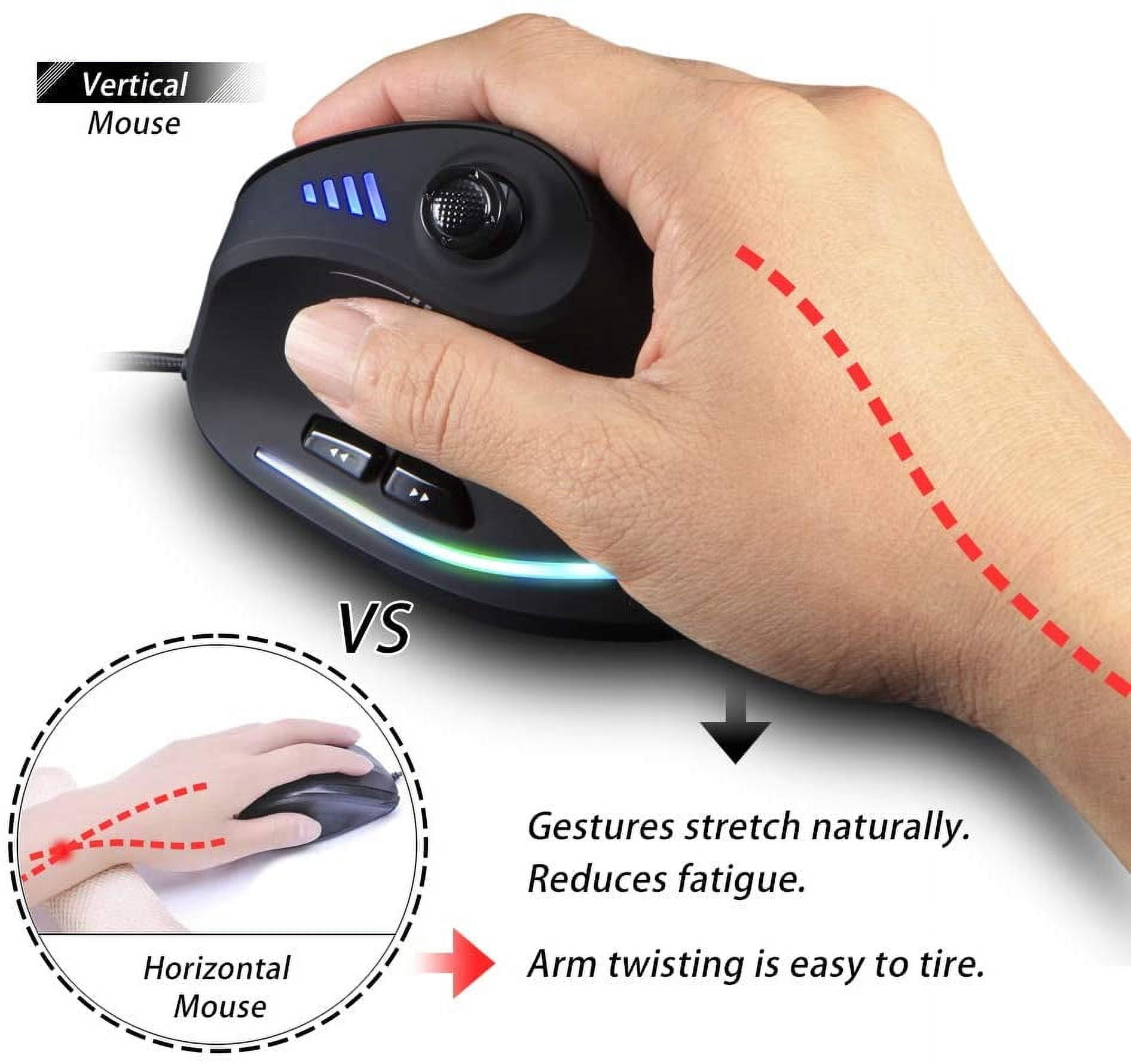 Vertical Ergonomic Wired Gaming Mouse, 5 Direction Rocker, 10000 DPI High Precision, 11 Programmable Buttons RGB Mouse for PC Laptop Computer Gamer