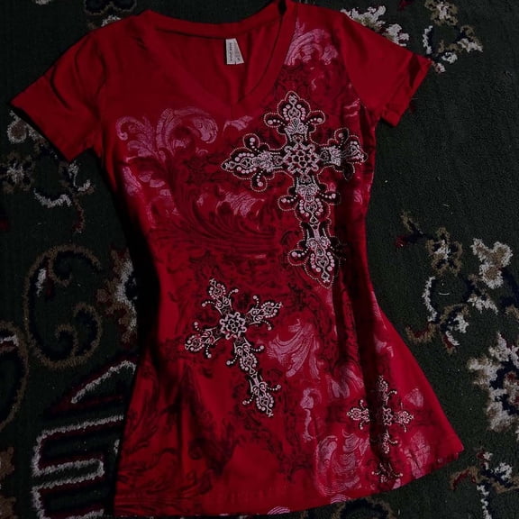 Womens Casual Summer T Shirts Gothic Vintage Cross Print Short Sleeve Vacation Tees Crew Neck Basic Tops 2026