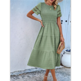 thumbnail image 4 of Vestido Elegante de y Verano para Mujer, Color Liso, con Cuello Redondo y Aberturas Fruta Verde S, 4 of 10