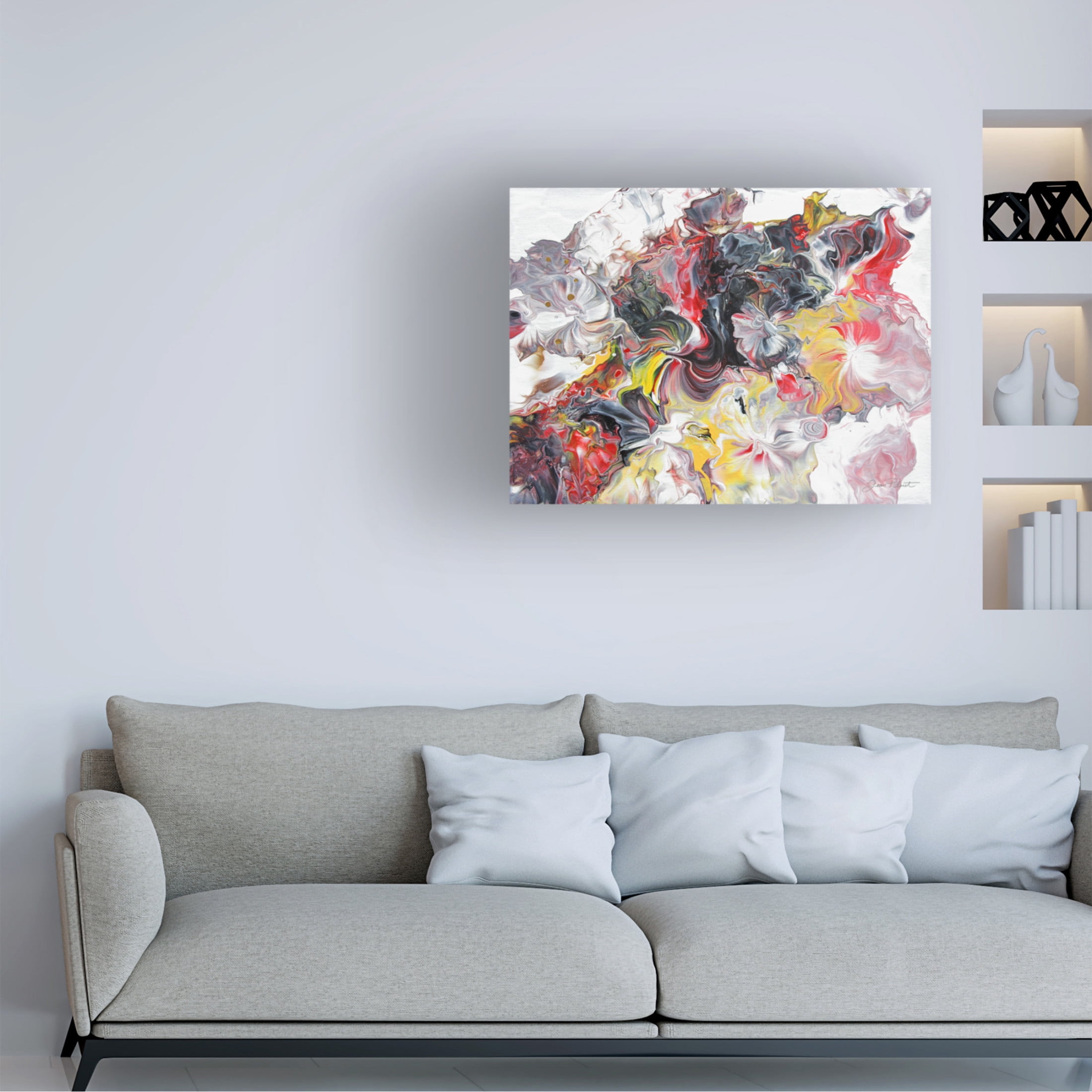 Canvas Wall Art - Jean Plout 'Abstract Pouring R' Wall Art for Living Room, Bedroom, or Office Décor by Trademark Fine Art - 32 x 24 Inches