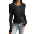 thumbnail image 1 of aidice Hauts de Sortie pour Femmes Col Rond Manches Longues Chemises Ajustées Blouses Confortables, 1 of 6