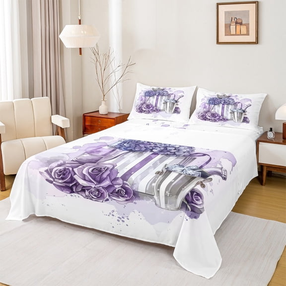 Castle Fairy Purple Floral Rose Twin Sheet Sets,Fashion Romantic Flowers Bedding