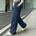 thumbnail image 6 of WIZUTIZ Women's Solid Color Wide Leg Jogger Pants High Rise Elastic Drawstring Waist Side Pockets Long Length Casual Trousers Comfy Soft Stretchy Everyday, 6 of 8