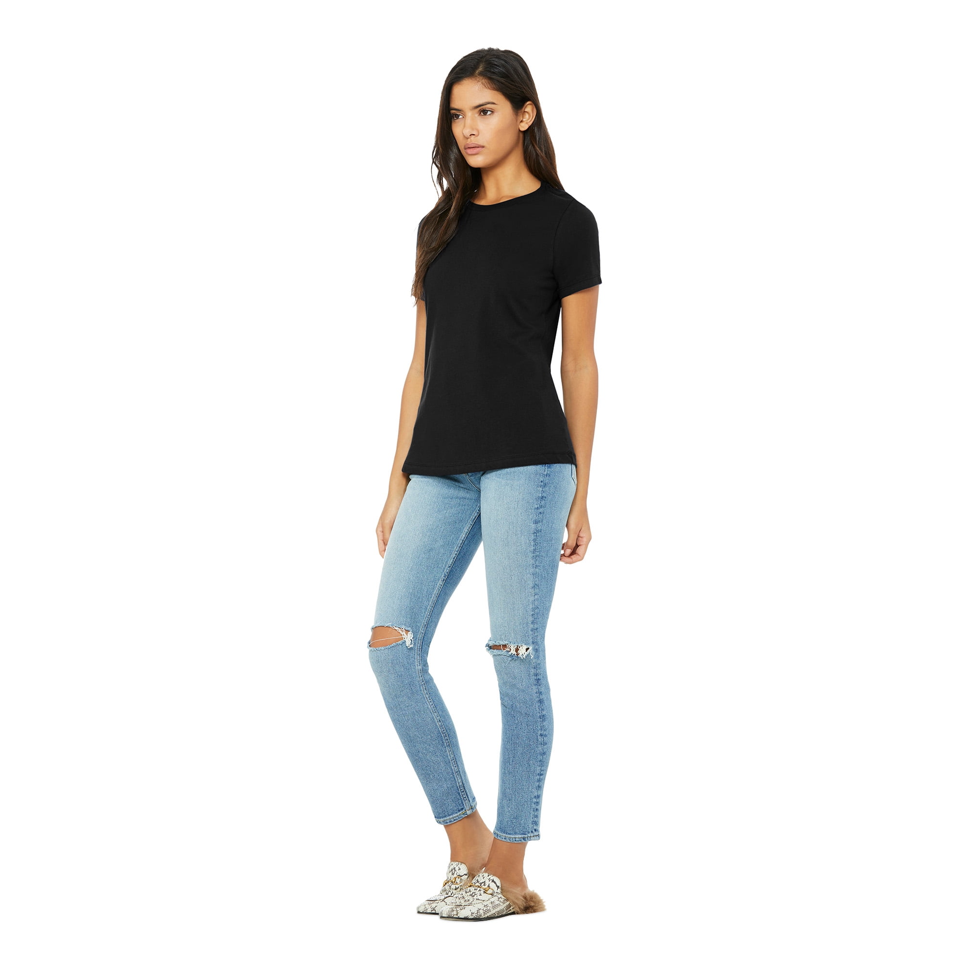BELLA+CANVAS Women's Relaxed Crew Neck T-Shirt for Crafting, Black, Medium