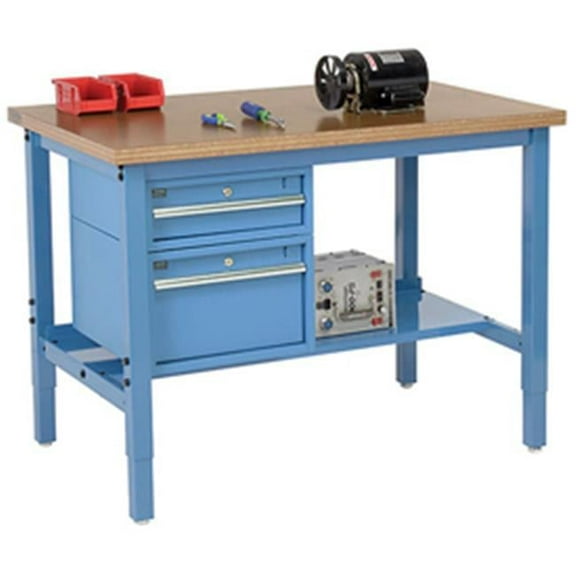 72 x 36 in. Production Workbench - Shop Top Square Edge with Drawers & Shelf, Blue