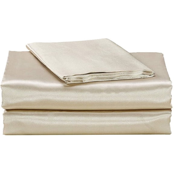 Elite Home Products 4 Piece Super Soft and Silky Satin Sheet Set (Solid/Deep Pocket) (Queen, Ivory)